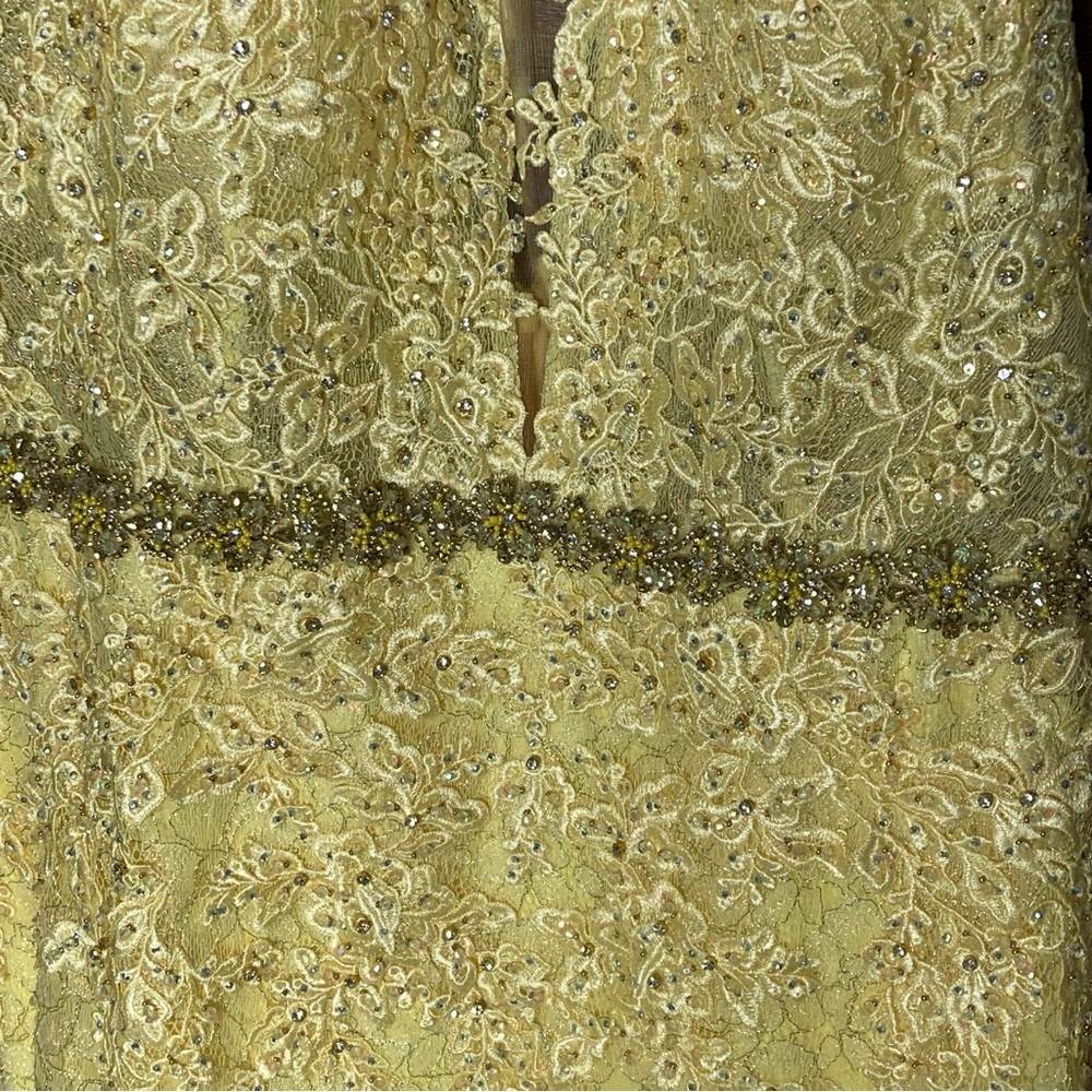 Mac Duggal 79341 Lace Embellished Trumpet Gown Lemon Yellow Size 16 NWOT - Picture 13 of 13
